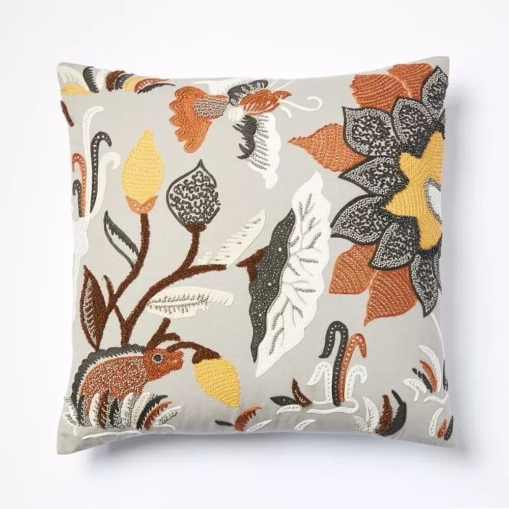 West Elm pillow cover in fish/flower pattern size 20" x 20". NWT.